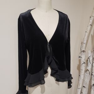 Velvet bell sleeve drape tie cardigan